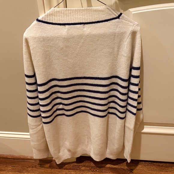 Mango Ivory and Navy V-neck Striped Sweater/NWT/L - Picture 15 of 15